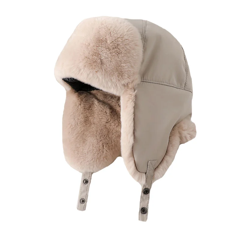 

* 100% Real Fur at for Women Natural Rex Rabbit Fur Russian Usanka ats Winter Tick Warm Ears Fasion Bomber Cap