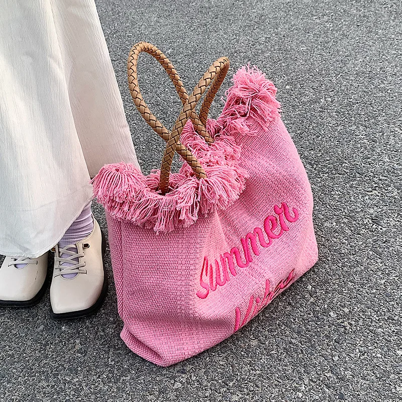 

Large Capacity Women's Tote Bag Solid Color Female Casual Shopper Shoulder Bags Simple Fashion Canvas Handbags For Girls
