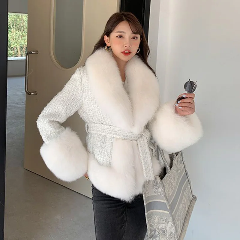 2022 Autumn Winter New Fashion Fox Fur Faux Fur Coat Women's Short Tweed Slim Fit Thin And Thick Warm Temperament Coats Female