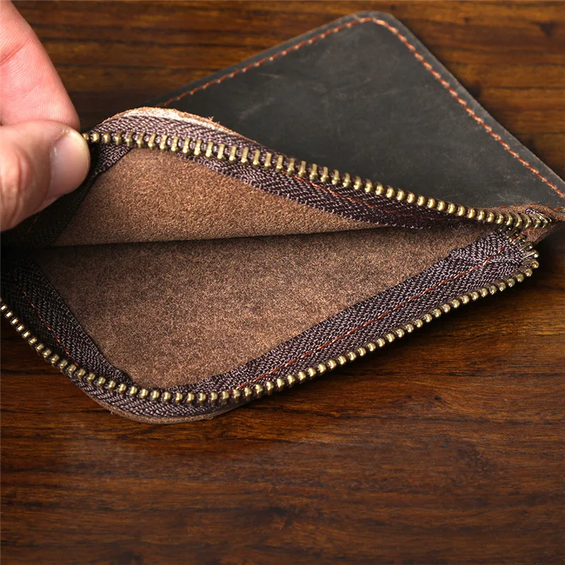 Vintage fashion crazy horse cowhide men's coffee coin purse small card holder simple casual ladies genuine leather key case