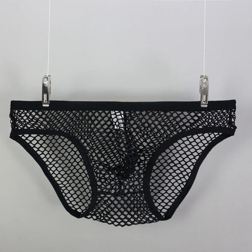 Breathable Mesh Triangle Briefs Men's Sexy Hollow Out Underwear Bugle Pouch Underpants See Through Panties Quick Dry Panty A50
