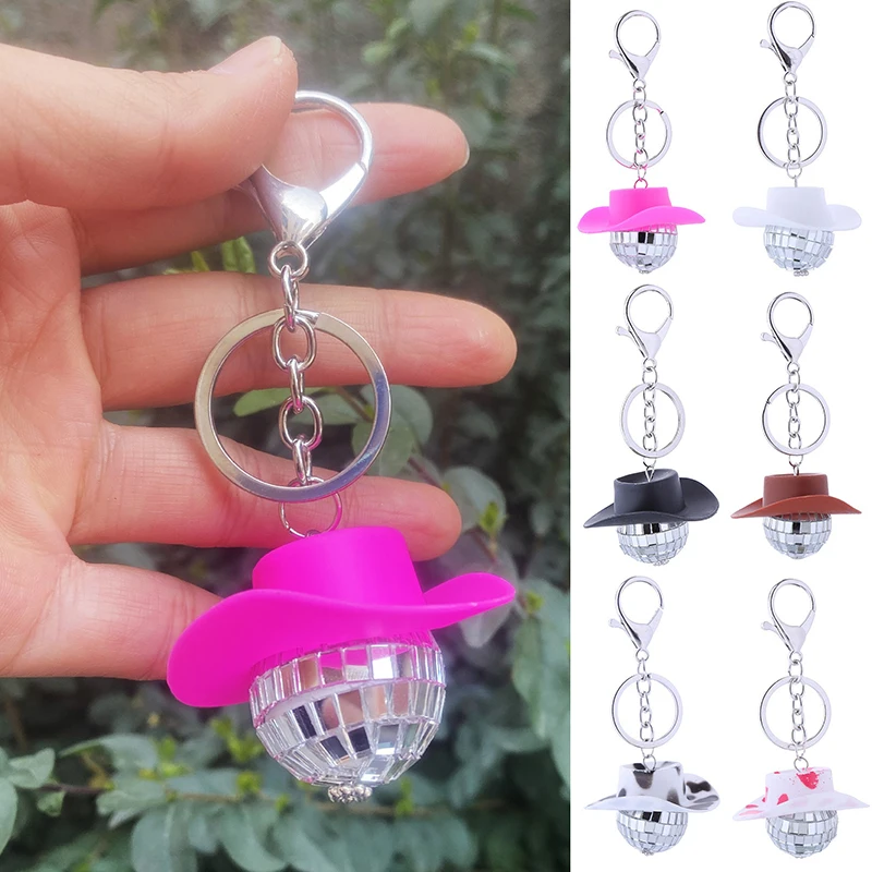 

European and American Retro Creative Hooded Ball Home Car Pendant Disco Mirror Keychain Carrying Accessories Punk Trend Key Ring