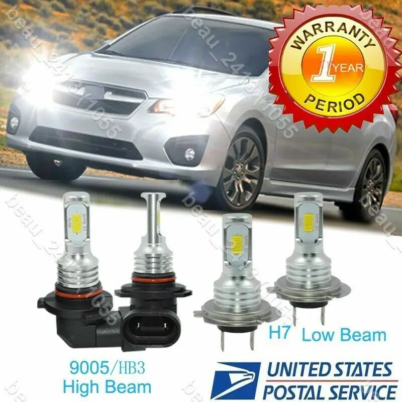 4pcs 6000K 9005+H7 LED Headlight Hi/Low Beam For Subaru Legacy Outback 2010-2012