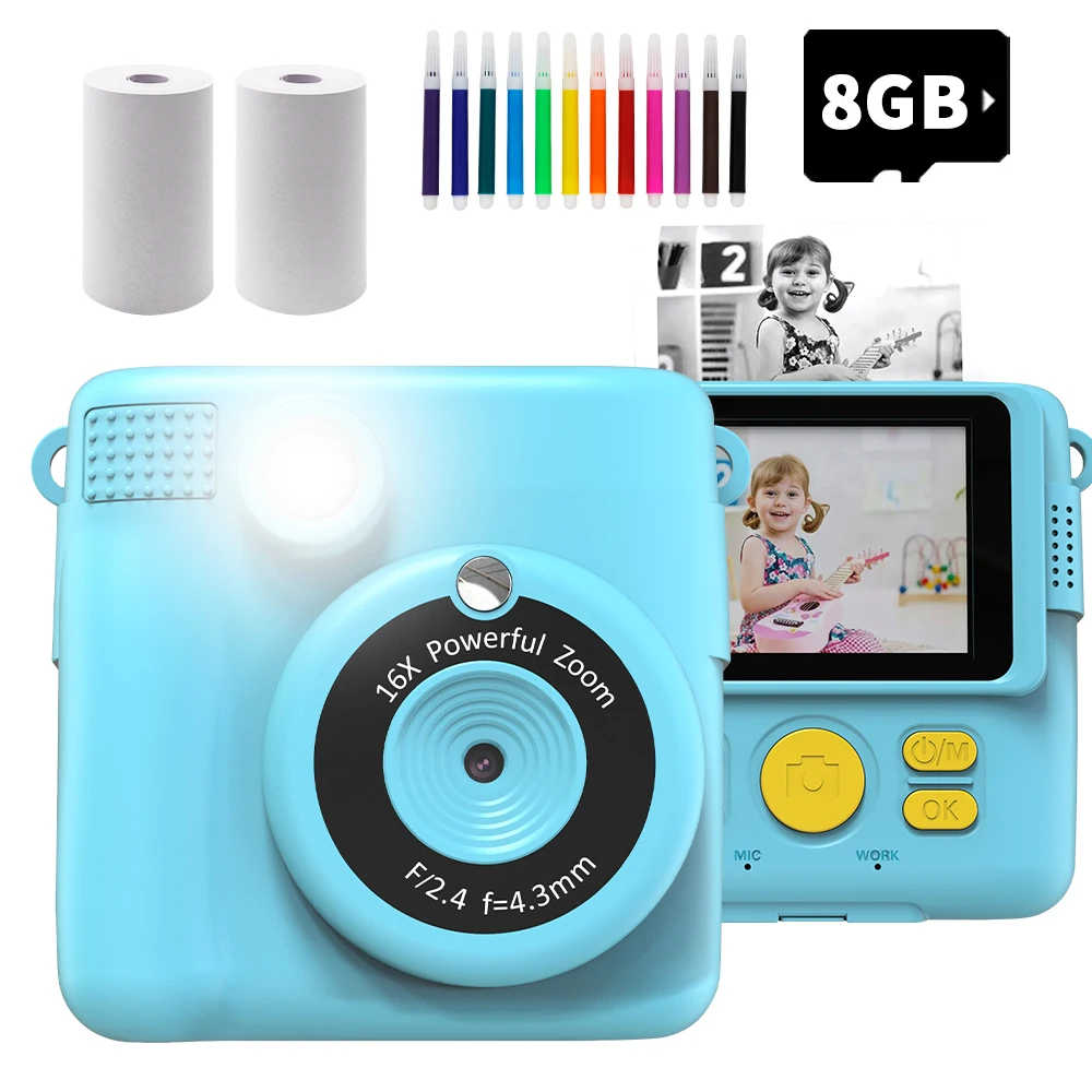 

Kids Instant Photo Camera with Fill Light Night Photograph Girl's Toy DIY Birthday Gift 1080P HD Video Photo Camera for Children