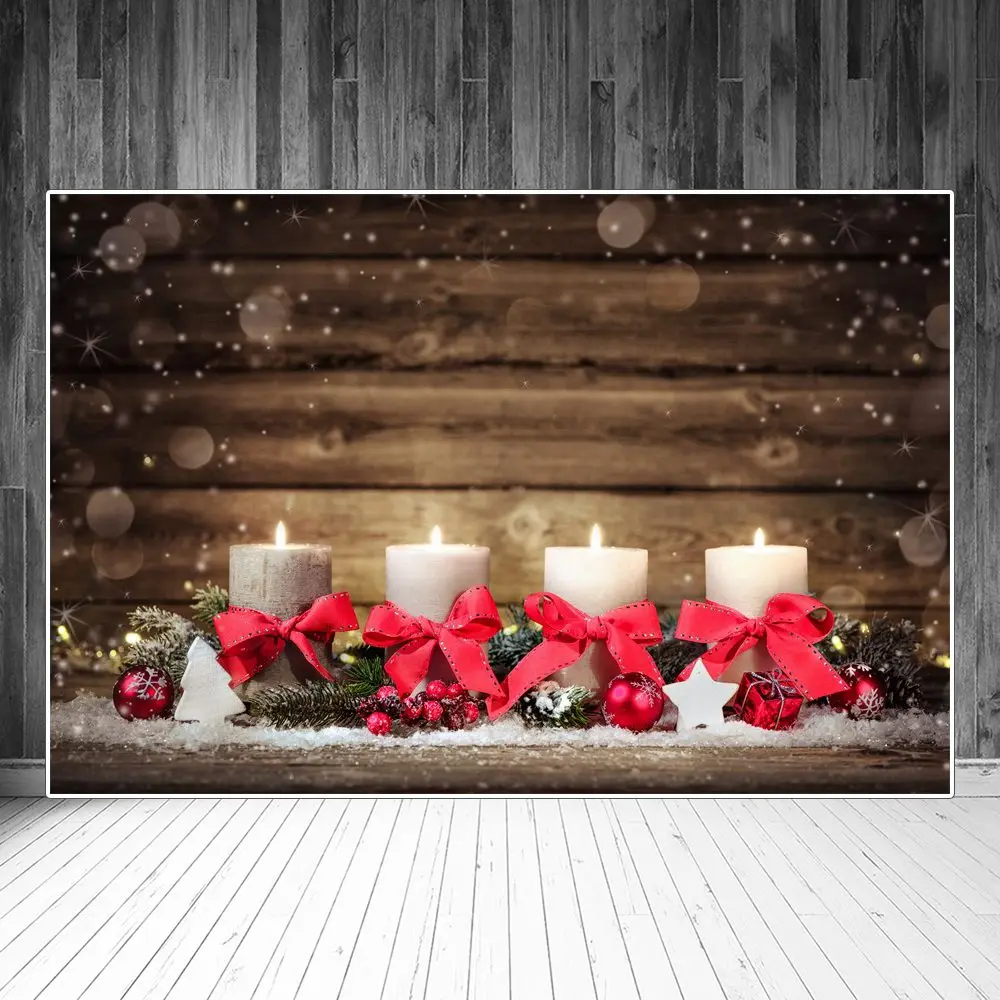 

Рождественские свечи деревянные доски фотография фоны под заказ снег сосна Холли шары фотография фотобудки фоны