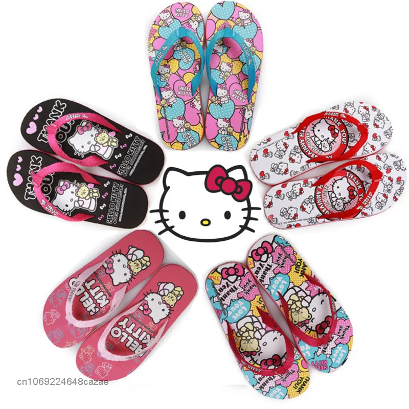 Sanrio Hello Kitty Cute Cartoon Flip Flops Korean Version Student Sweet Home Slippers Y2k Soft Bottom Non Slip Shoes For Women