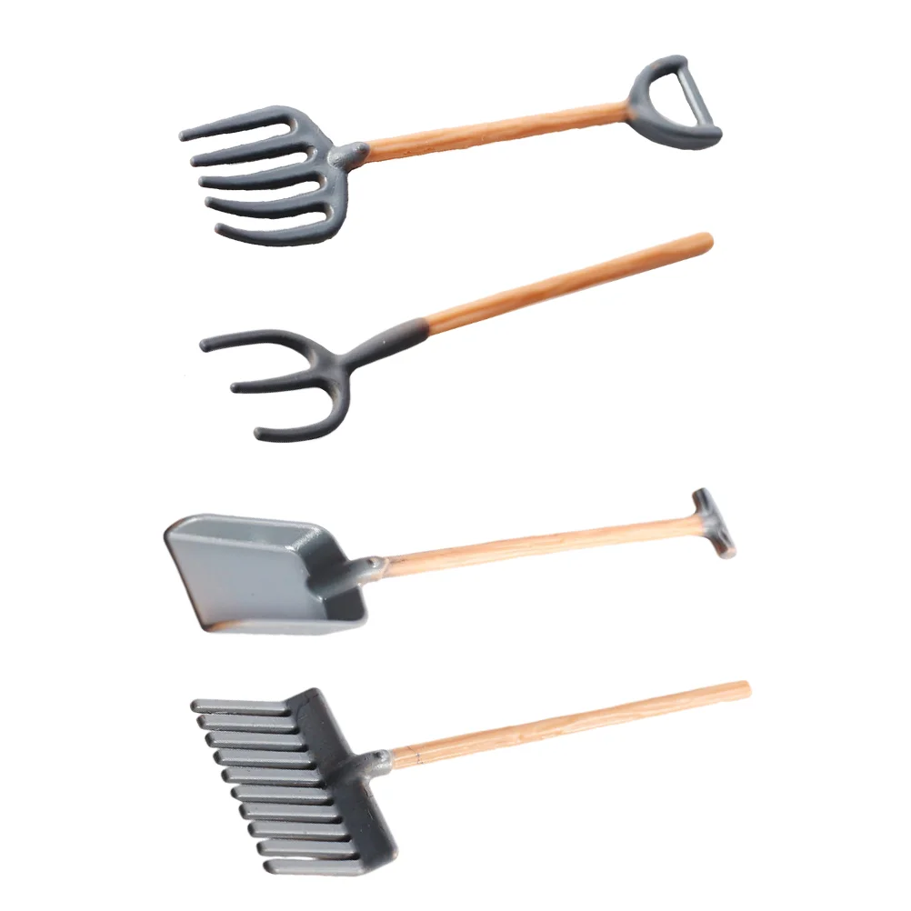 

4 Pcs Miniature Toys Farm Rake Dollhouse Tools Accessories Shovels Plastic Child