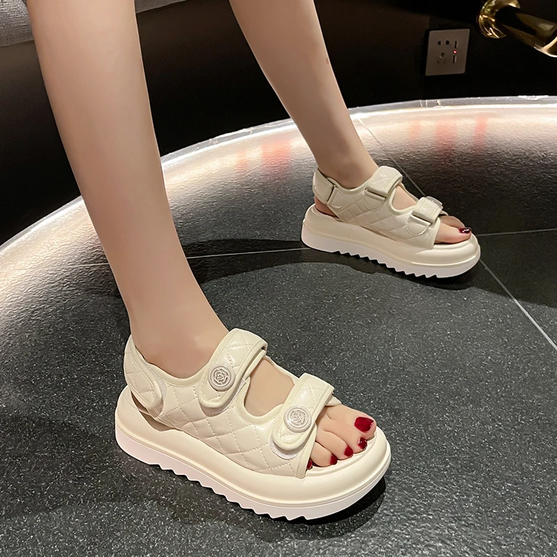 

Сандалии женские спортивные на толстой плоской подошве, повседневные дизайнерские босоножки, для студенток, летняя обувь