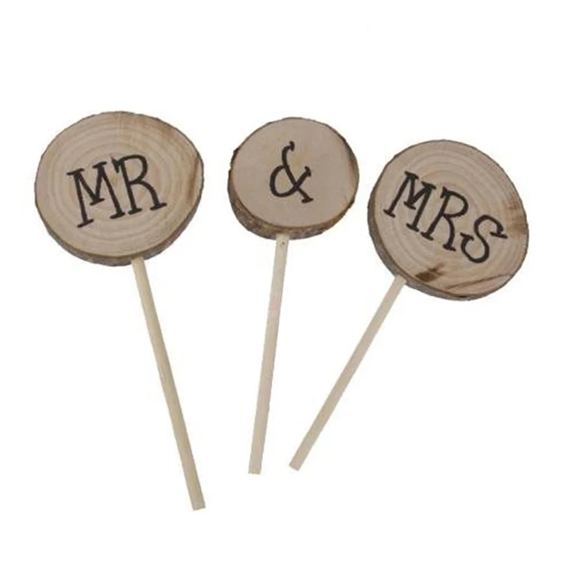

3 шт., деревянные украшения для торта «Мистер и миссис»