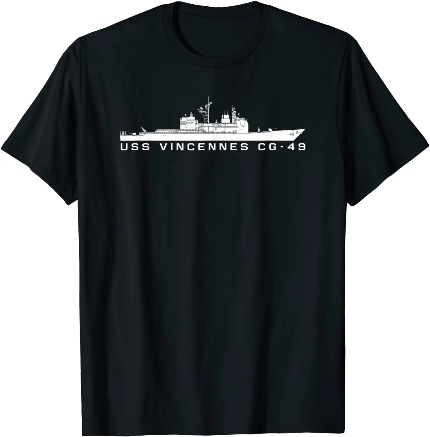

USS Vincennes CG-49 Guided Missile Cruiser Silhouette T Shirt. Short Sleeve 100% Cotton Casual T-shirts Loose Top Size S-3XL