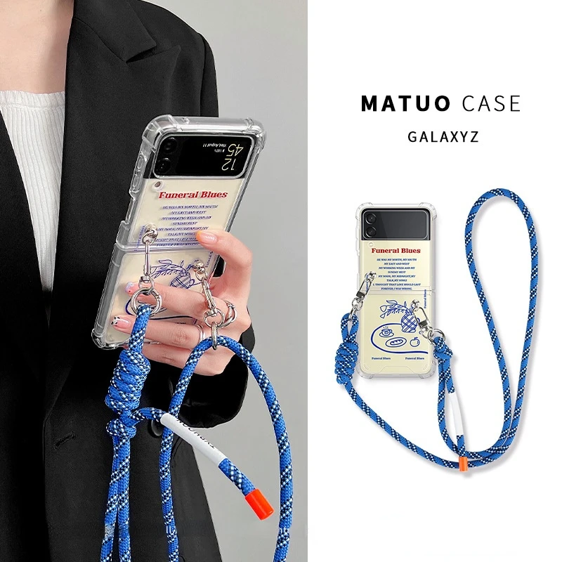 

Lanyard Phone Case for Samsung Galaxy Z Flip 3 Cases Clear with Flower Pattern Anti-fall Zflip3 Cover for Galaxy Z Flip3 Case