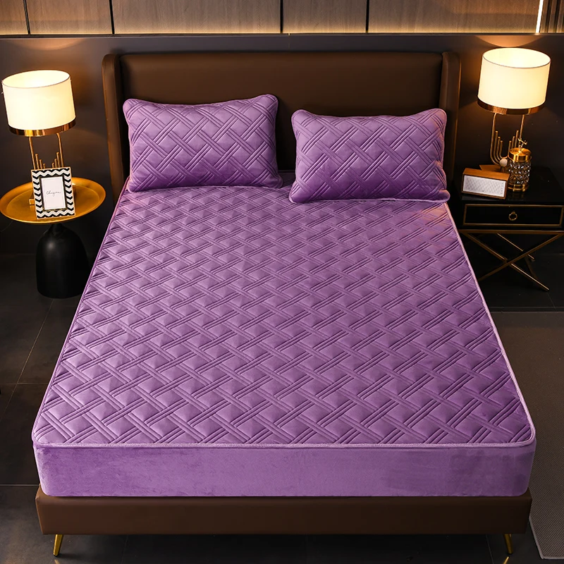 

Luxury Single Queen Size Customized Velvet Bed Cover Soft Thick Coral Fleece Quilted Mattress Cover Not Including Pillowcase