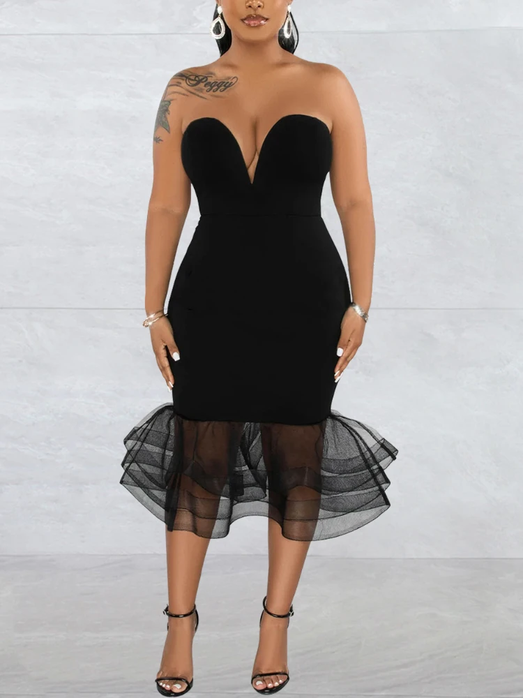 

Женское вечернее платье без бретелек, с открытой спиной и подолом