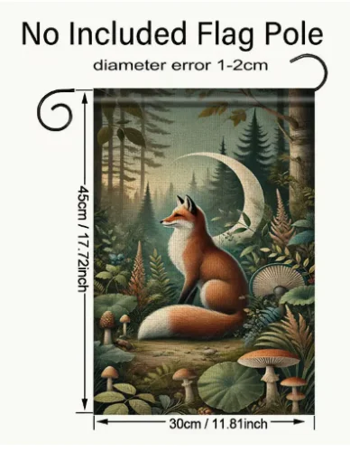 Садовый флаг садовый с дизайном Зачарованный лес и лунная лиса — лен 100%