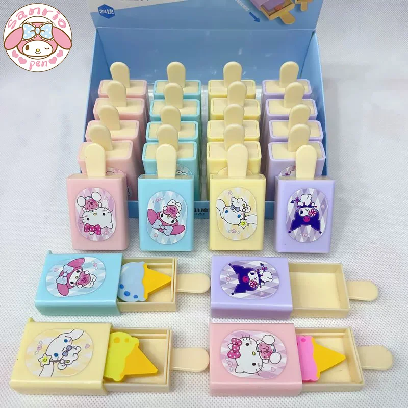 

Sanrio Cartoon Eraser 12/24pcs Kuromi Melody Hello Kitty Cinnamoroll Creative Ice Cream Drawer Modle Eraser Students Cute Gifts
