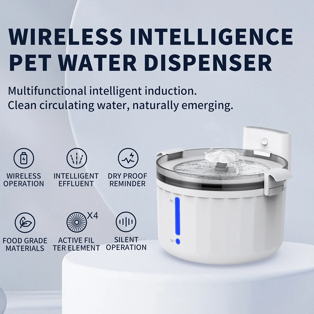 

Water Fountain Pet Supplies Cat Drinker 2L Rechargeable Household Accessories Smart Automatic Pump Drinking Bowl