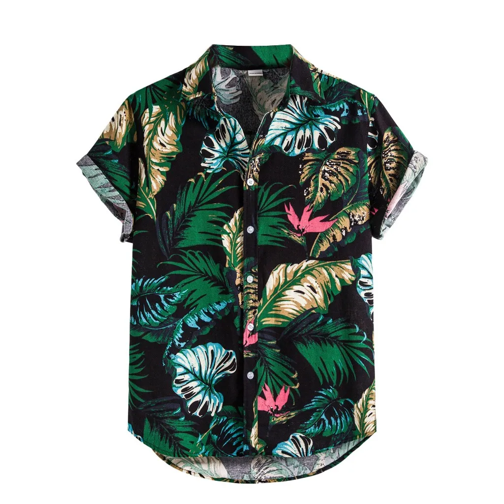 

Camisa hawaiana De manga corta para Hombre, camisa con estampado Tropical, con botones, informal, para vacaciones, verano, 2021