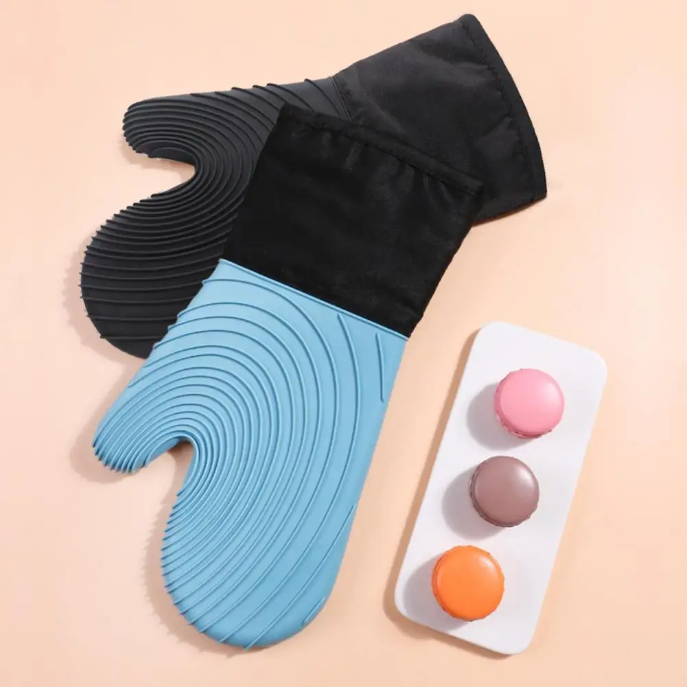 

Water Resistant Oven Mitt Long Heat Resistant Silicone Oven Mitts with Thicker Cotton Lining Anti-scald Anti-slip Kitchen Baking