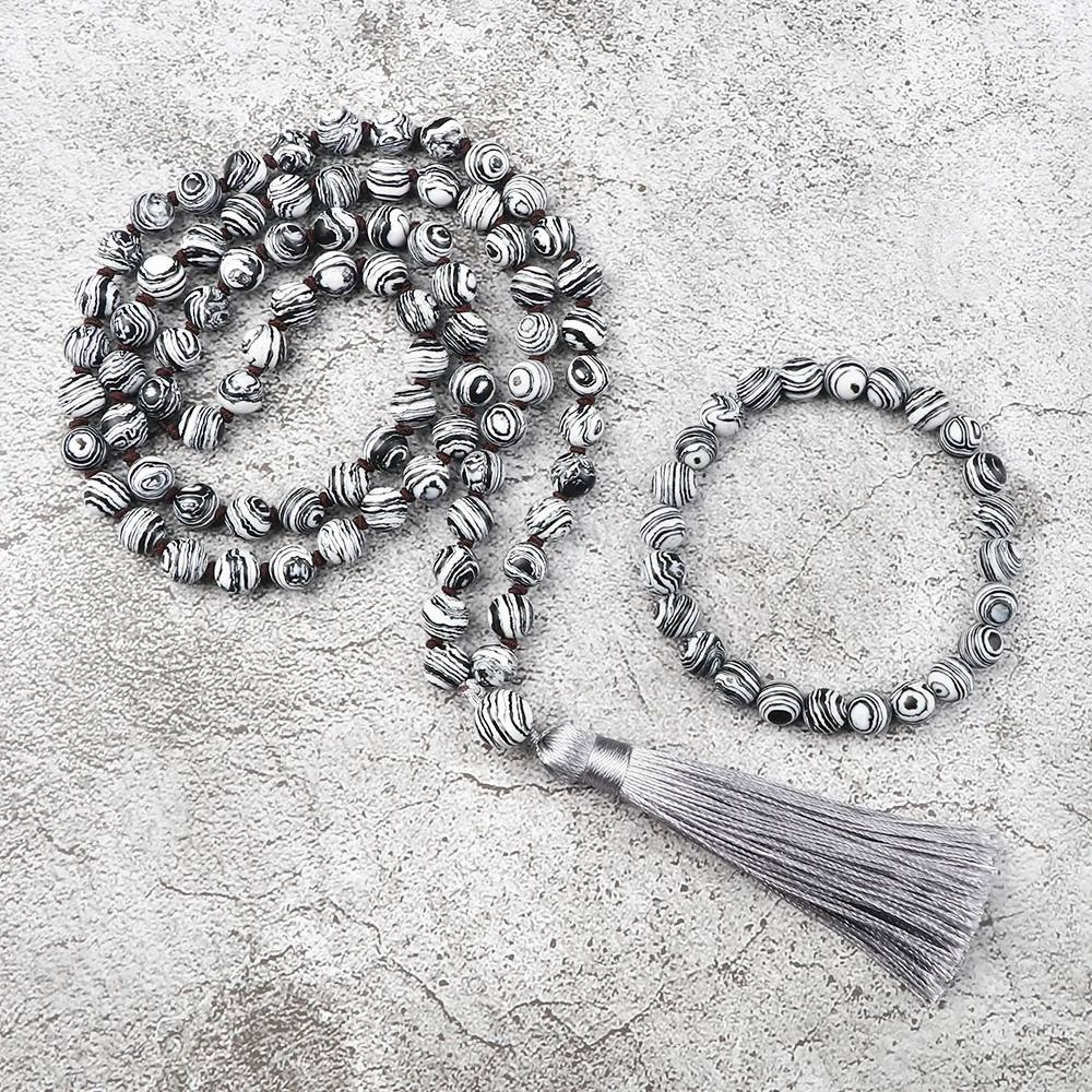 Ожерелье из бусин малахита для женщин и мужчин 8 мм Набор браслетов ожерелий