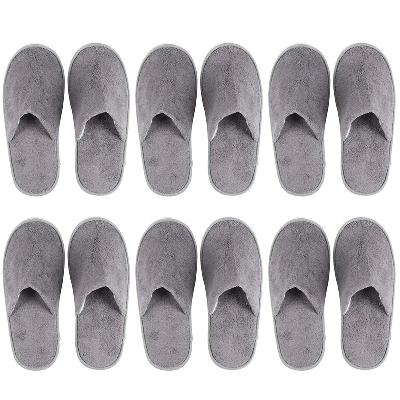 

6-Pairs Disposable Slippers, Great For Hotel, Spa, Nail Salon Use-Non-Slip-Grey-Fits Up To US Men's Size 11 And US Women's Size