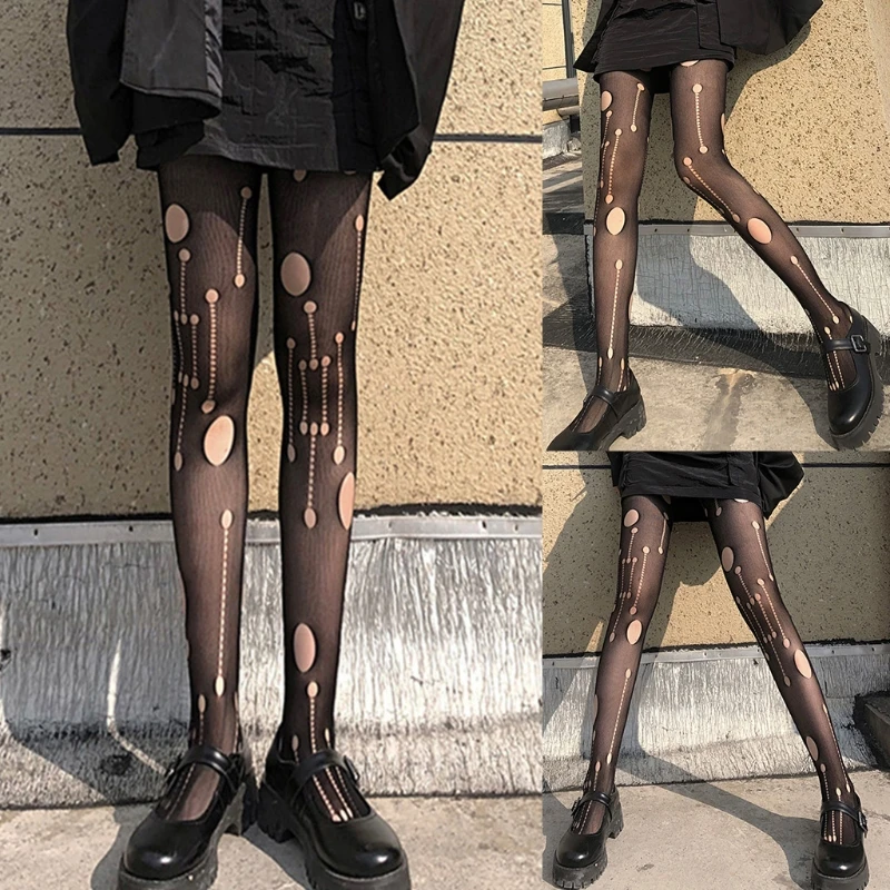 

Women Retro Ripped Hole Black Pantyhose Hollow Out Mesh Fishnet Tights Lingerie