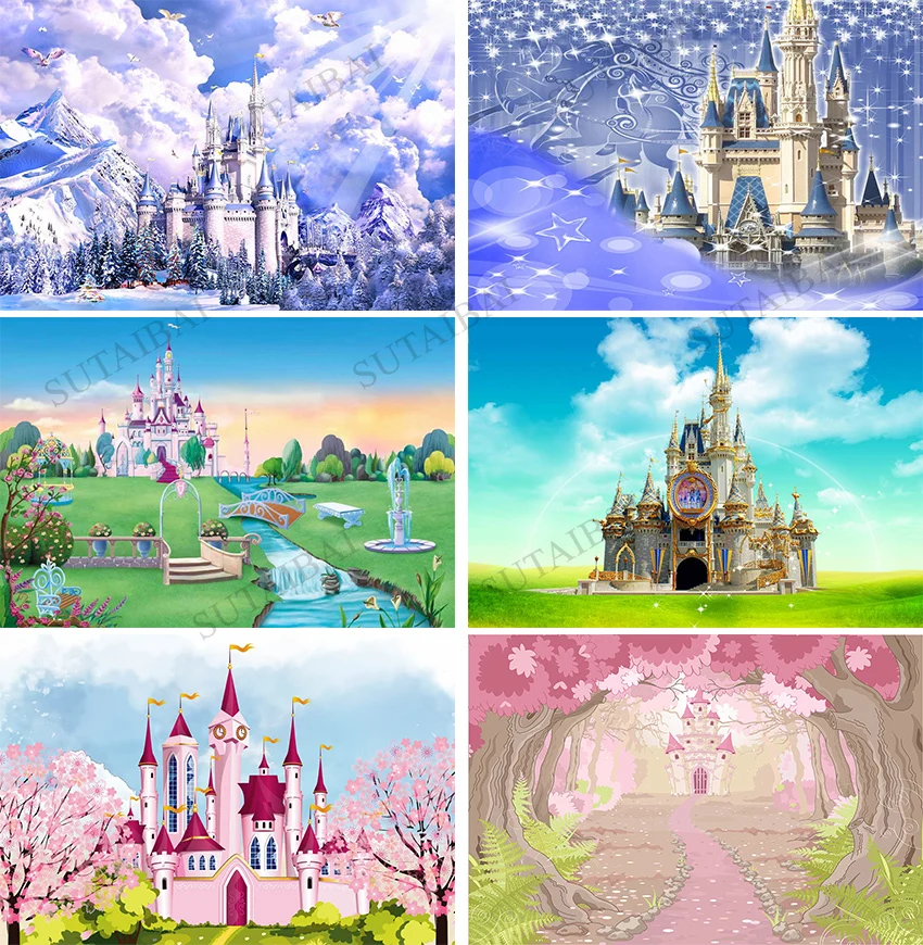 

Newborn Princess Baby Shower Birthday Photography Backgrounds Flowers Clouds Rainbow Castle Butterfly Stars Backdrops