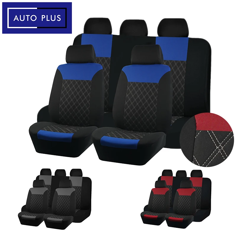 

AUTO PLUS Universal Polyester Quilted Embroidery Car Seat Cover Interior Accessories Fit Most Car, Truck, SUV, or Van
