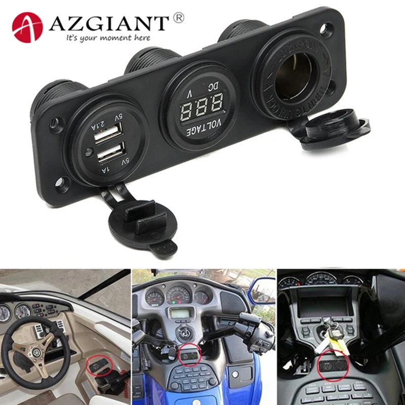 

AZGIANT 12V Car Cigarette Lighter Socket Led Display Digital Voltmeter with USB Charger Widely Used for Cars, Trucks, Motorbike
