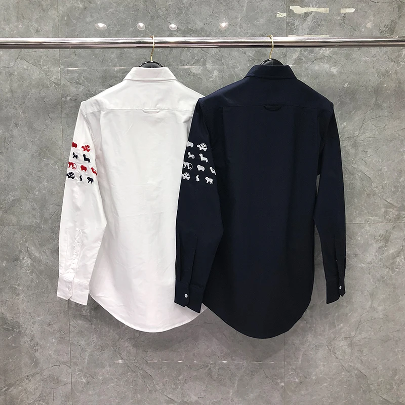 TB THOM Men's Slim-Fit Shirt Long-Sleeve Pattern Pocket Cotton Embroidery Shirt Tops Fashion Brand Men‘s Shirts High Quality