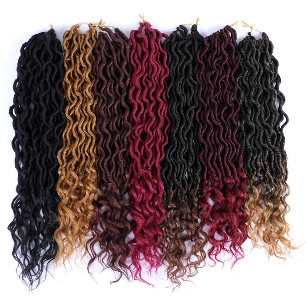 

New Faux Locs Curly Ends Synthetic Crochet Braids 18 Inch Wavy Goddess Soft Locs Braiding Hair Extension