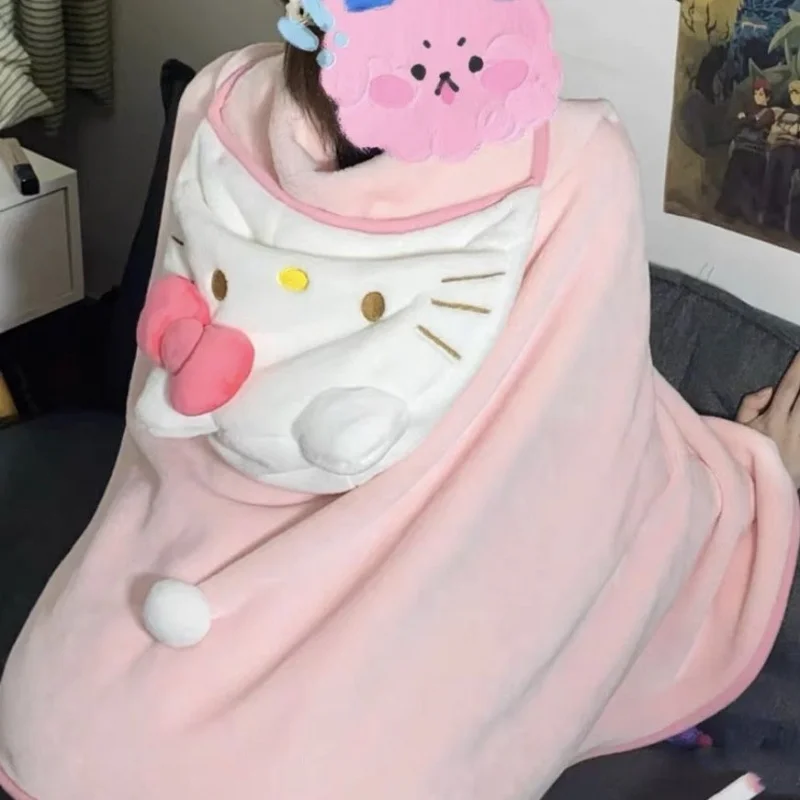 

Kawaii Sanrios Plush Cloak Cute Hellokittys Kuromi My Melody Cinnamoroll Cartoon Home Blanket Cloak Plush Toy for Girls Gifts