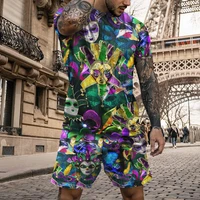 2022 mens spring and summer loose hawaiian leisure tourism theme cotton t shirt sports shorts fashion two piece set