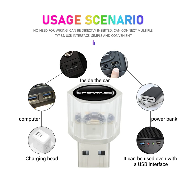 Автомобильный мини-USB светодиодный портативный светильник Plug Play окружающий