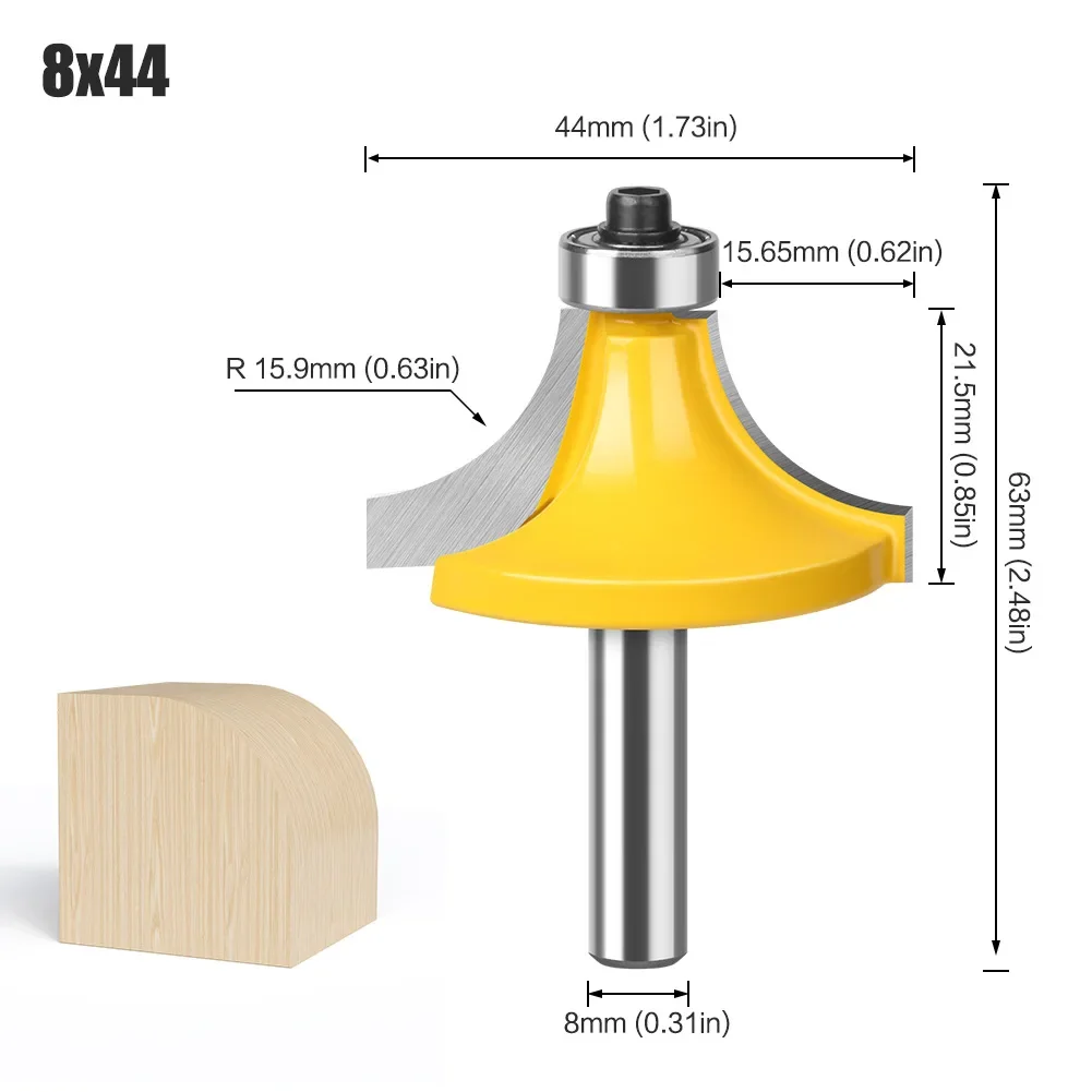

R15,9 мм, 20,15 мм, 25,2 мм с подшипниковой фрезой для деревообрабатывающего инструмента, вольфрамовая фреза с хвостовиком 8 мм, угловая фреза с круглым вырезом