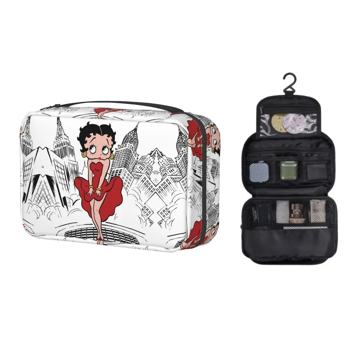 

Kawaii Boop Bettys Classic Travel Toiletry Bag Women Hanging Cartoon Cosmetic Makeup Organizer Dopp Kit