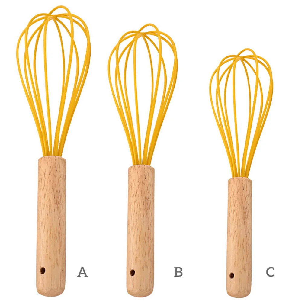 

8/10/12 дюймов, силиконовый венчик, ручной взбиватель яиц, деревянная ручка, ручной блендер для теста и крема, Многофункциональный кухонный инс...