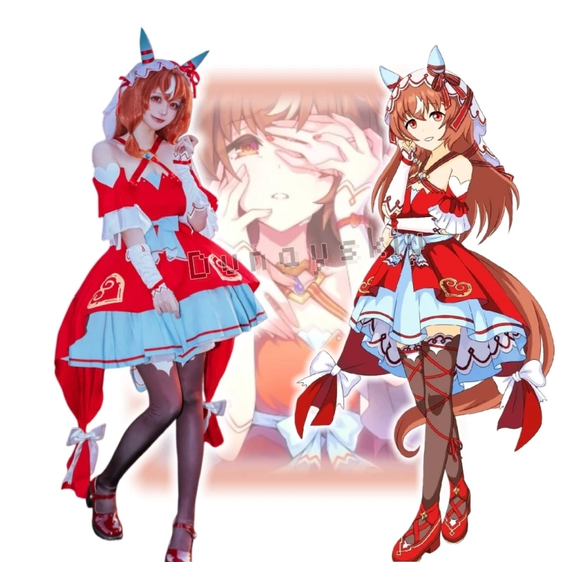 Фото Костюм для косплея из аниме-игры Umamusume: Still In Love Pretty Derby, парик, рождественское платье, одежда на Хэллоуин для женщин, праздничное платье №1