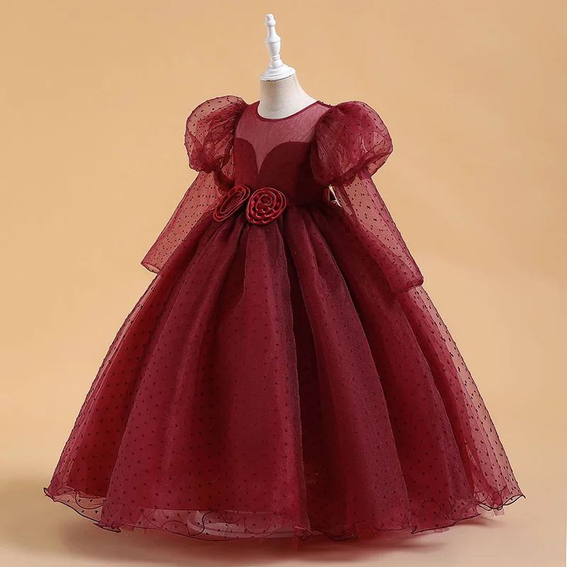 

Vestidos 2022 New Puff Sleeves Evening Dress Bridesmaid Ball Gown Wedding Dresses For Girls Mesh Long Party Dress 5-14 Years