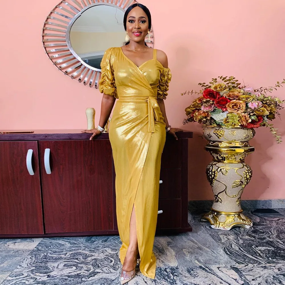 

Europe And America Off Shoulder Short Sleeve Sheath Midi Dresses For Women Party Night Wedding Gowns Wholesale