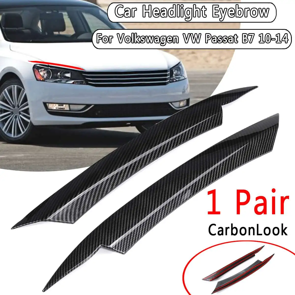 

For Volkswagen for VW Passat B7 2010-2015 Car Headlight Head Lamp Light Eyelid Eyebrow Stickers Cover Trim Accessori Piano Black