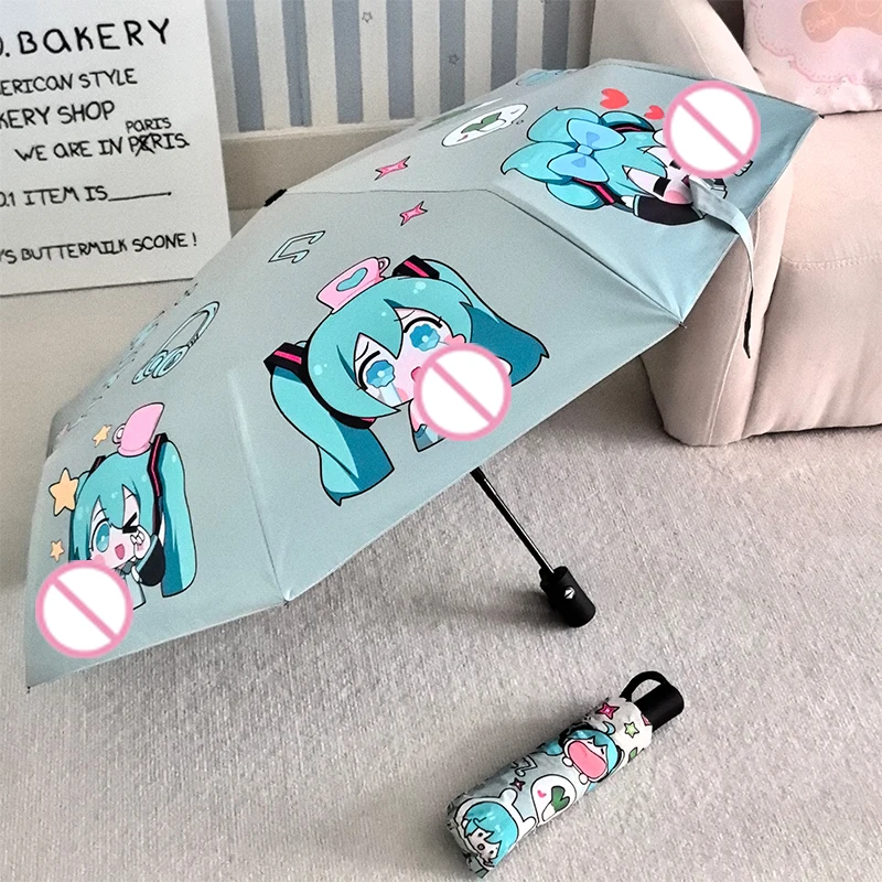 Kawaii Hatsune Miku DIY узоры Полностью автоматический складной универсальный зонт