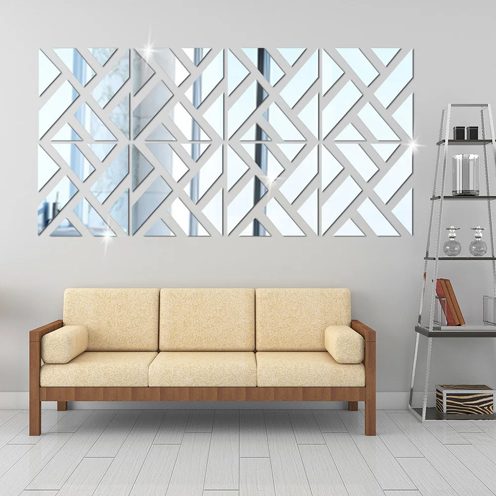 

4 Sets Nordic Acrylic Mirror Sticker Mosaic Mirror Patch Living Room Wall Stickers Decals DIY Mirror Paste Home Decor Crafts