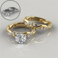 round cut sapphire ring set bridal engagement wedding women dainty twist band anniversary diamond