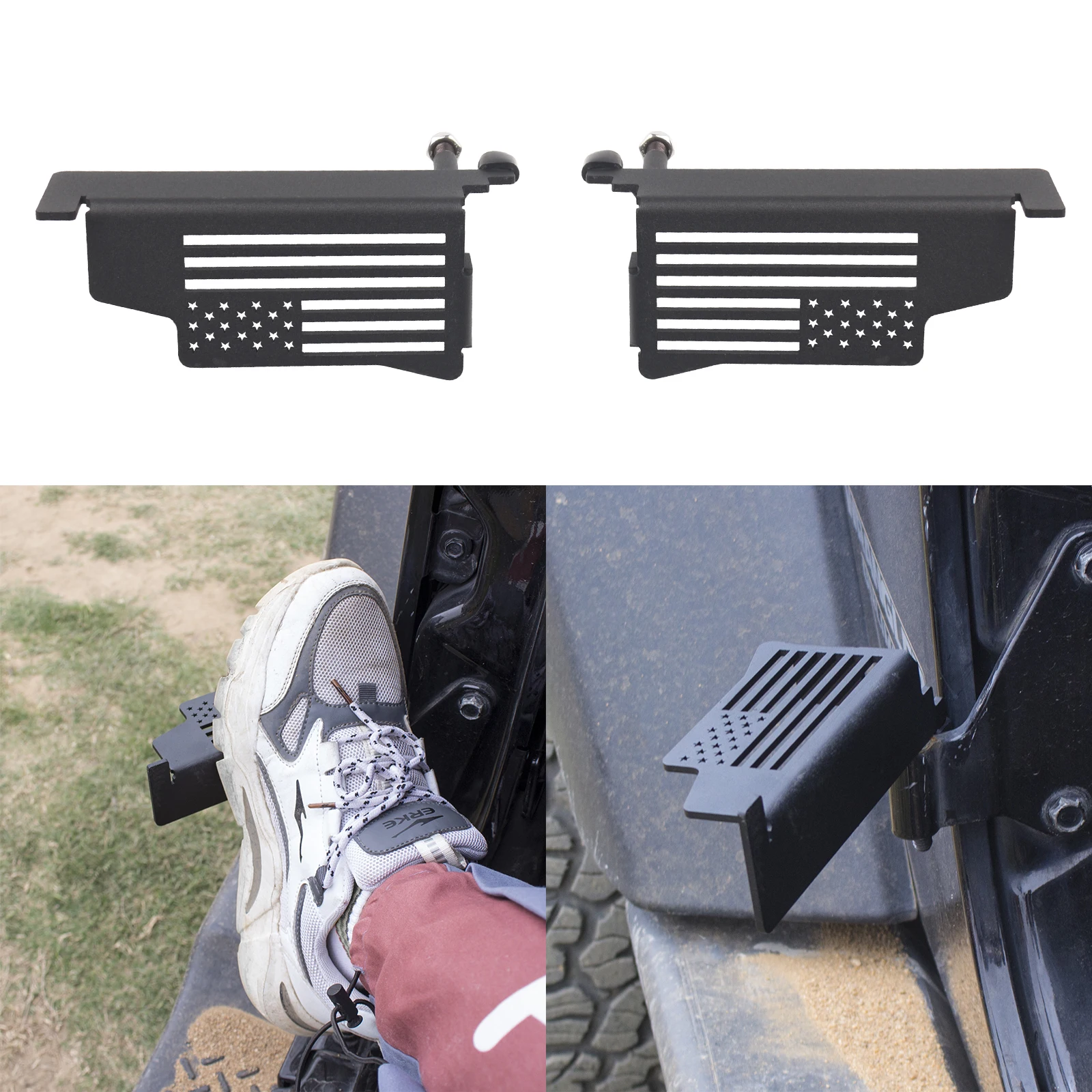 Фото Подножки-петли для дверей с флагом США, стальные, для Jeep Wrangler JK JL Gladiator JT 2007-2025, для внедорожников, внешние, для бездорожья №1