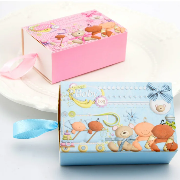 

100pcs Pink / Blue Drawer Baby Shower Candy Boxes Baby Baptism Baby Birthday Party Gift Box Giveaways Box Souvenir Boxes