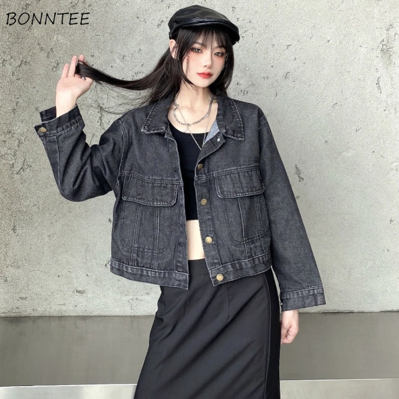 

Basic Jackets Women All-match Simple Retro Ulzzang Streetwear Trendy High Quality Students Pockets Loose Clothing Cozy Mujer Ins