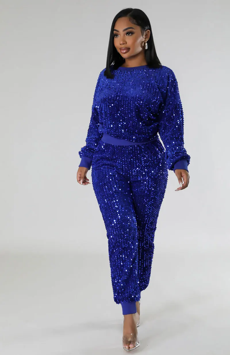 

2023 Autumn Winter Fashion Casual Long Sleeve Full Sequined Elastic Long Pants Set Streetwear Tracksuit Women Two Piece Set