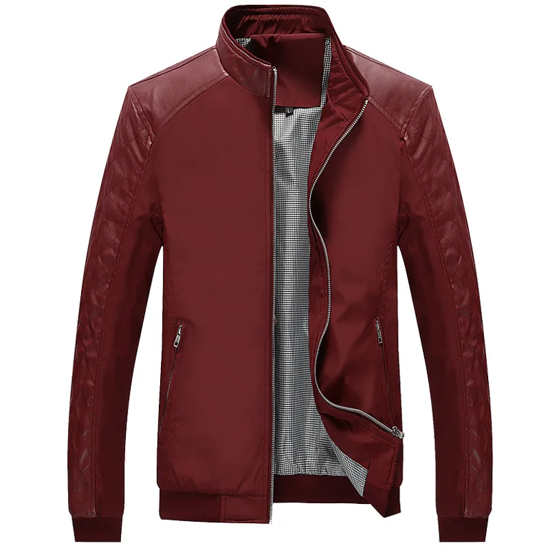 （5XL-M）Fashion Clothes Male Spring New Jackets for Men Thin Korean Slim PU Leather Stitching Casual Trend Autumn Wear Outerwear