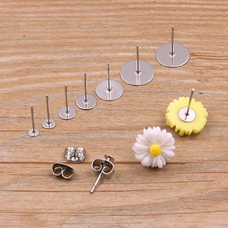 100pcs/lot Steel Stainless Steel Earring Studs Blank Post Base Pins With Earring Plug Findings Ear Back For DIY Jewelry Making