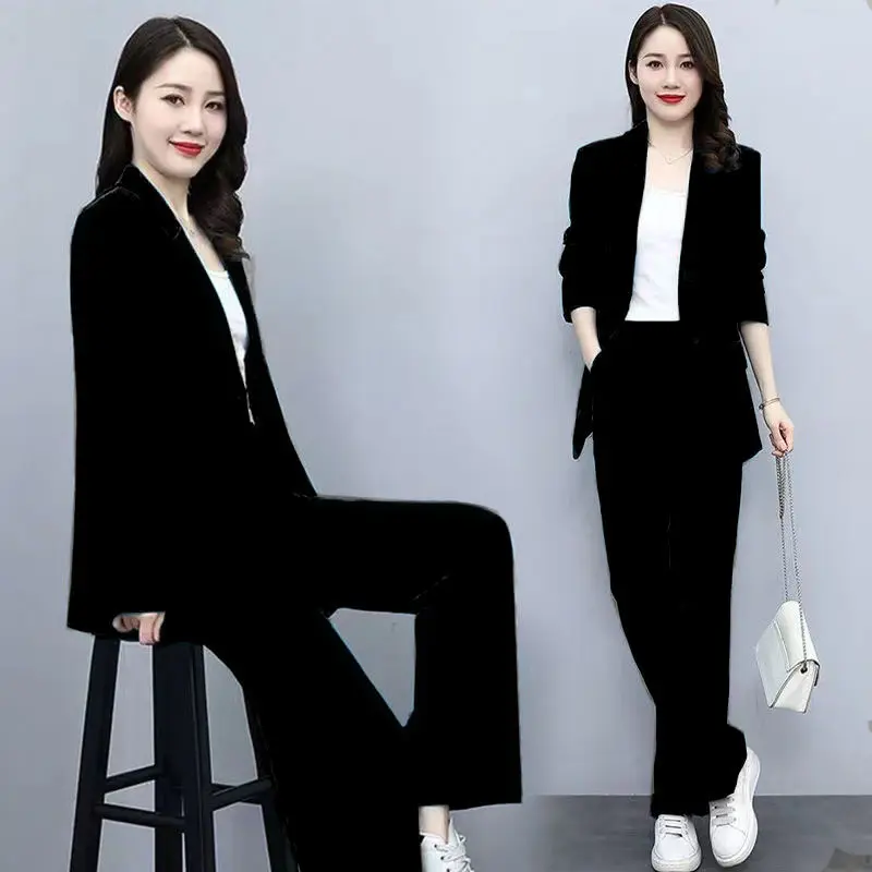 2023 Autumn New Casual Suit Jacket Pants Two-piece Women's FashionLoose Blazers Trousers Set Female Elegnat Professional Wear